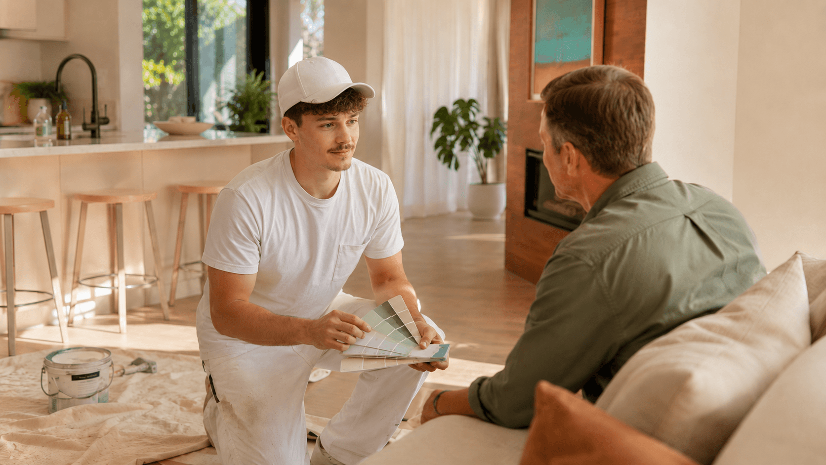 Daniel from Bright Brush discussing painting work with a customer