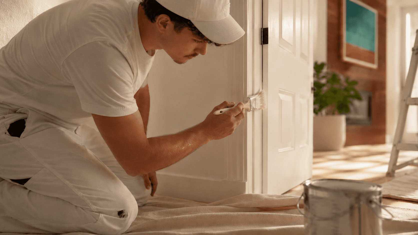 Semi-gloss door frame painting detail