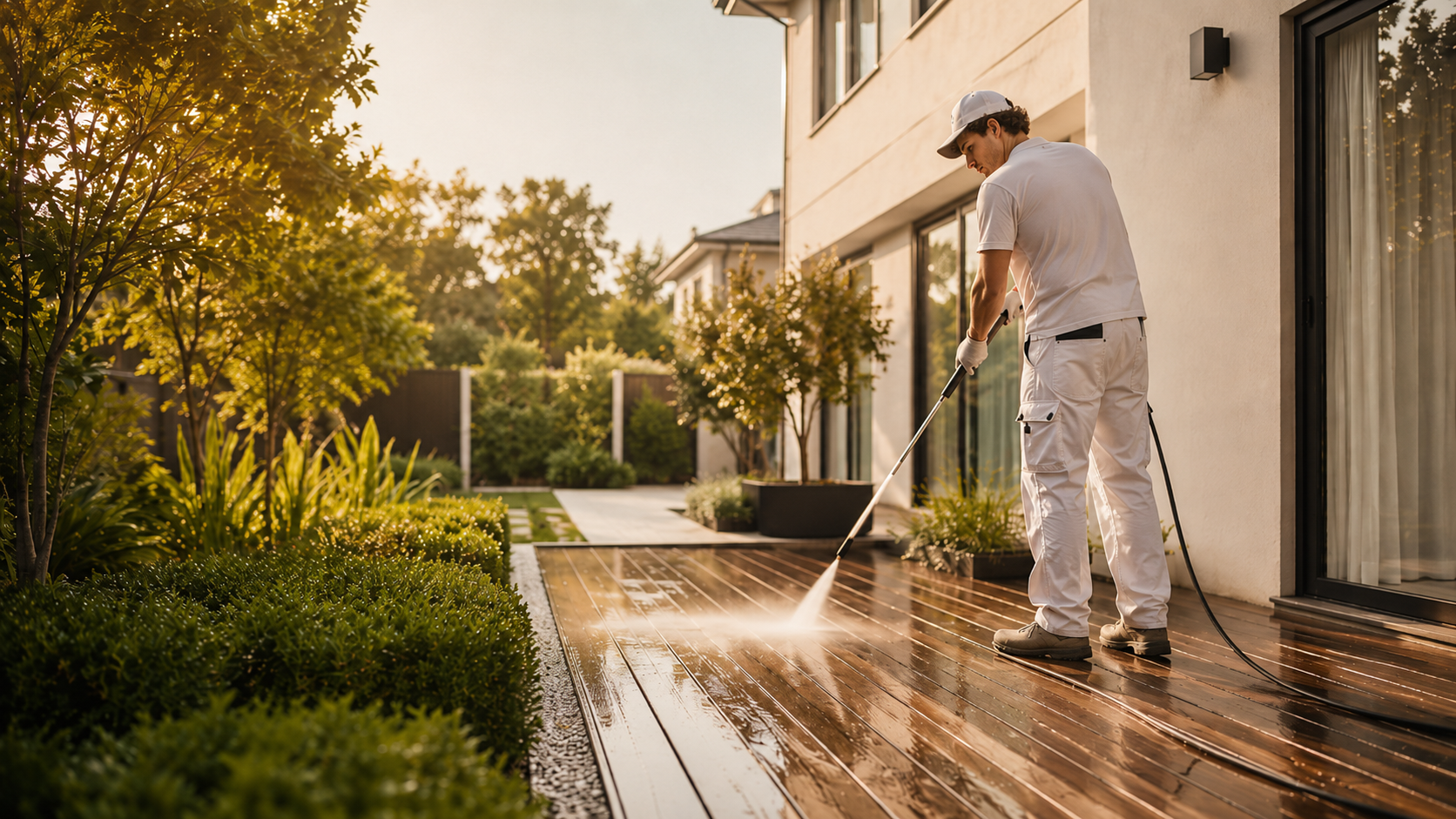 Pressure washing service for exterior surfaces